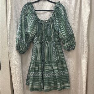 Entro Green and White Long Sleeve Dress